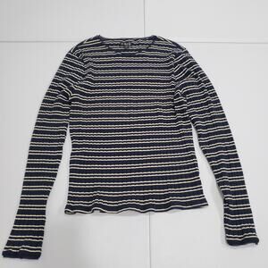 J Crew Sweater Womens XL Navy White Stripe Ribbed Knit Long Sleeve Top